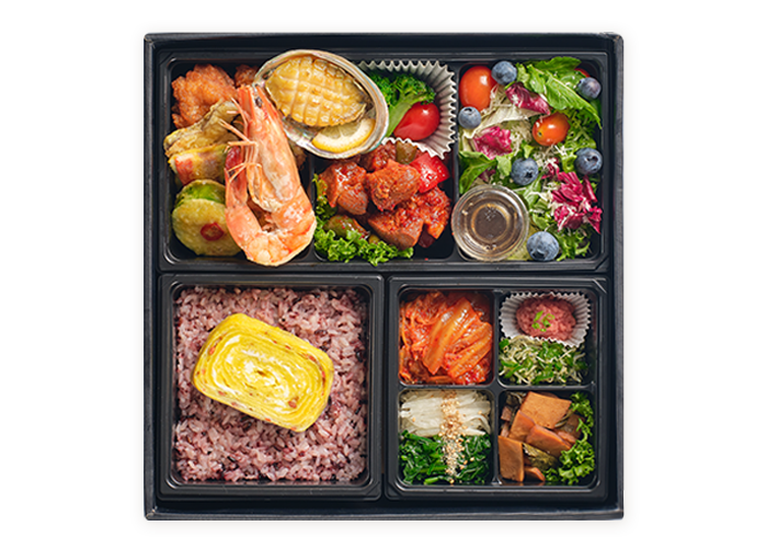 전복 왕새우 찜갈비 오색전 도시락 [과일컵 포함]