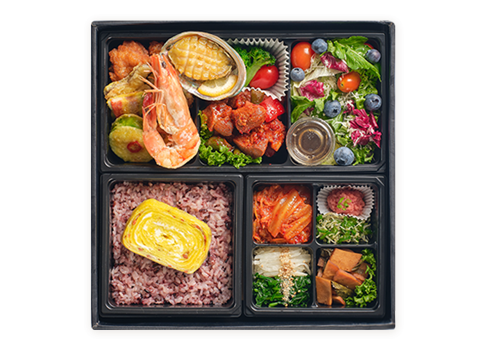 전복 왕새우 찜갈비 오색전 도시락 [과일컵 포함]